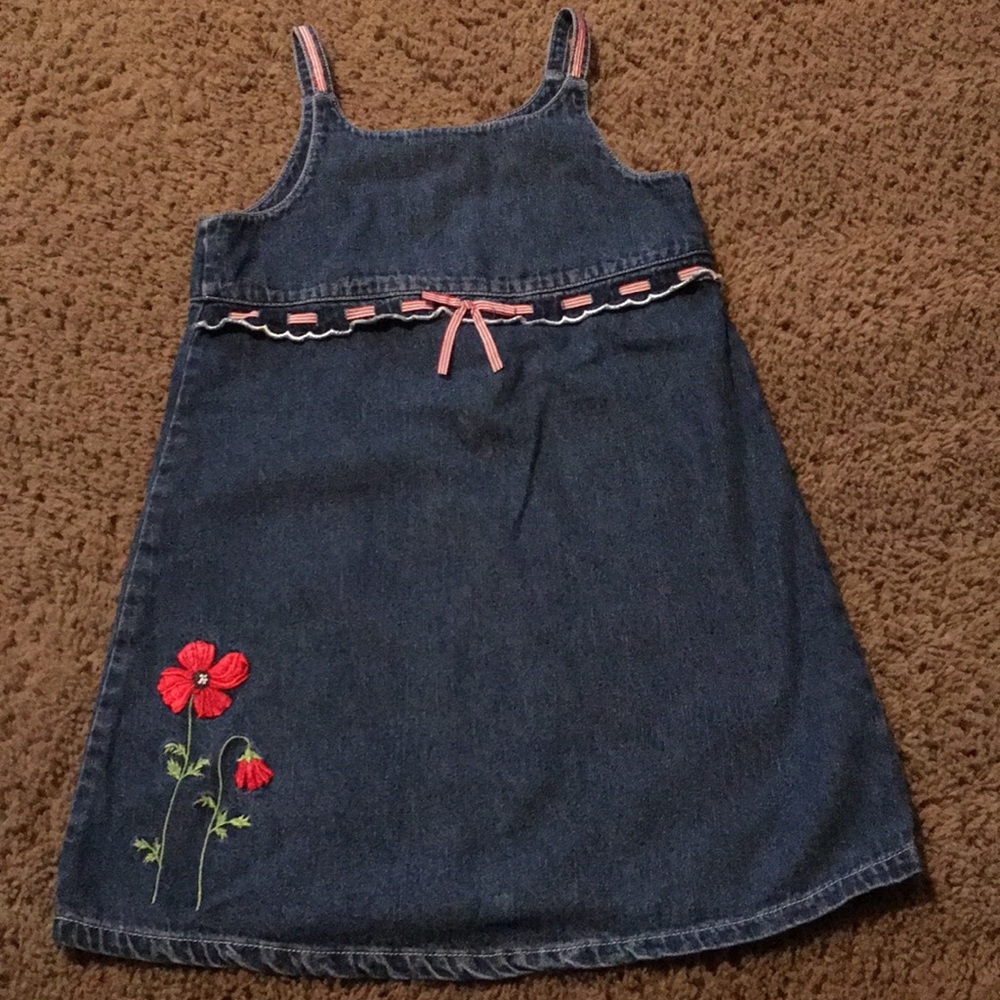 Vintage Gymboree Poppies denim ribbon dress Sz 5
